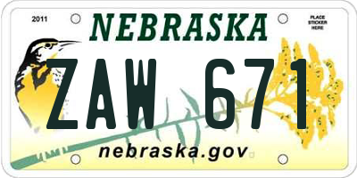NE license plate ZAW671