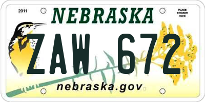 NE license plate ZAW672