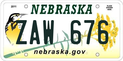 NE license plate ZAW676