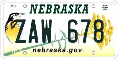 NE license plate ZAW678