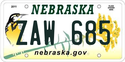 NE license plate ZAW685