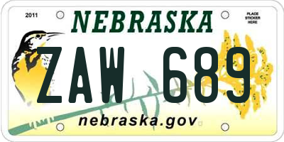 NE license plate ZAW689
