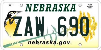 NE license plate ZAW690