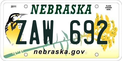 NE license plate ZAW692