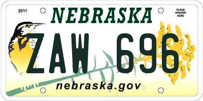 NE license plate ZAW696