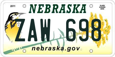 NE license plate ZAW698