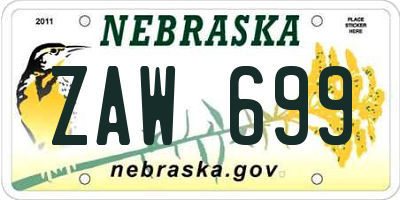 NE license plate ZAW699