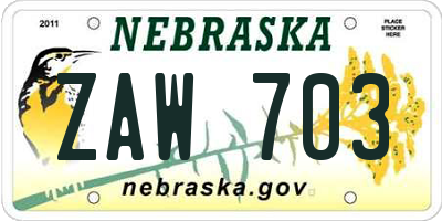 NE license plate ZAW703