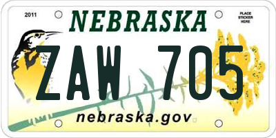 NE license plate ZAW705