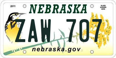 NE license plate ZAW707