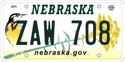NE license plate ZAW708