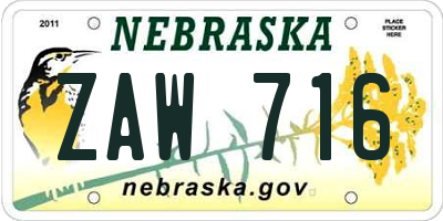NE license plate ZAW716