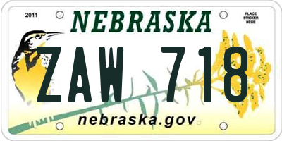 NE license plate ZAW718