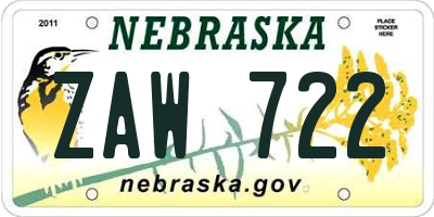 NE license plate ZAW722