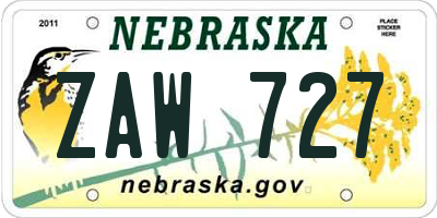 NE license plate ZAW727