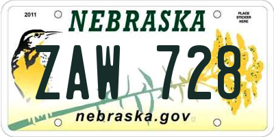 NE license plate ZAW728