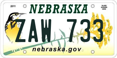 NE license plate ZAW733