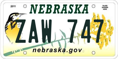 NE license plate ZAW747