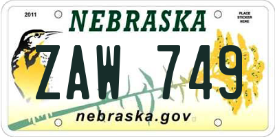 NE license plate ZAW749