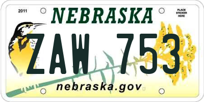 NE license plate ZAW753