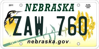 NE license plate ZAW760