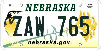 NE license plate ZAW765