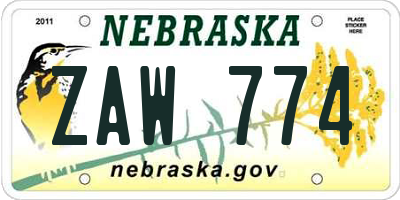 NE license plate ZAW774