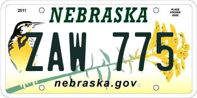 NE license plate ZAW775