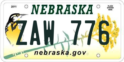 NE license plate ZAW776