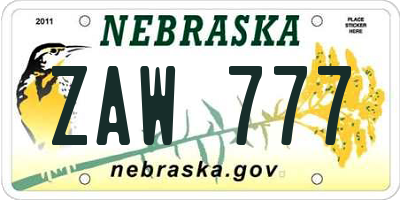 NE license plate ZAW777