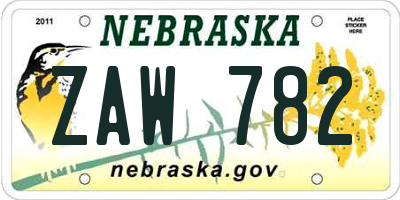 NE license plate ZAW782