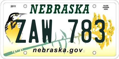 NE license plate ZAW783