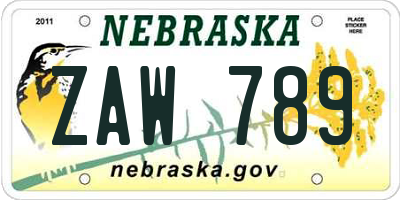 NE license plate ZAW789