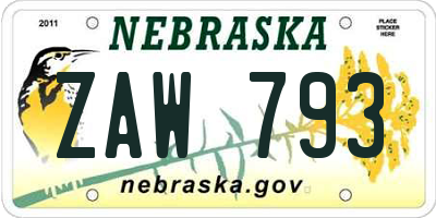 NE license plate ZAW793