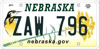 NE license plate ZAW796