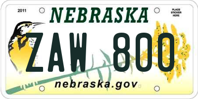 NE license plate ZAW800