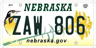 NE license plate ZAW806