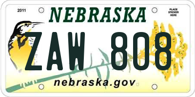 NE license plate ZAW808