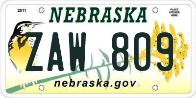 NE license plate ZAW809