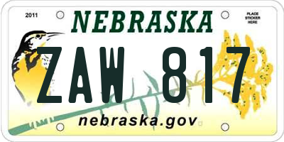 NE license plate ZAW817