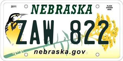 NE license plate ZAW822