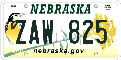 NE license plate ZAW825