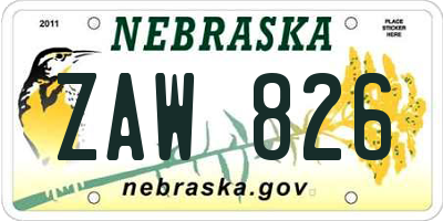 NE license plate ZAW826