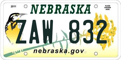 NE license plate ZAW832
