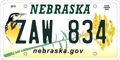 NE license plate ZAW834