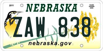 NE license plate ZAW838