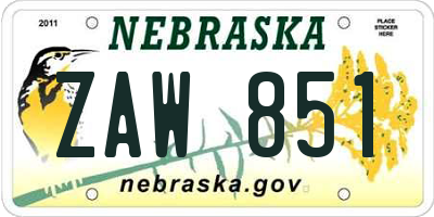 NE license plate ZAW851