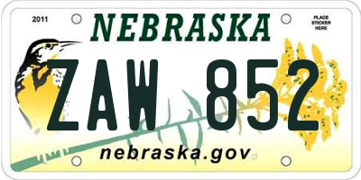 NE license plate ZAW852