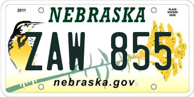 NE license plate ZAW855