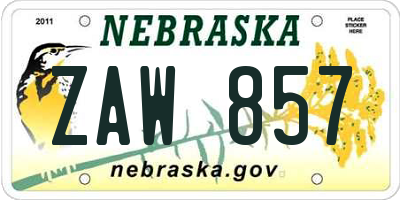 NE license plate ZAW857